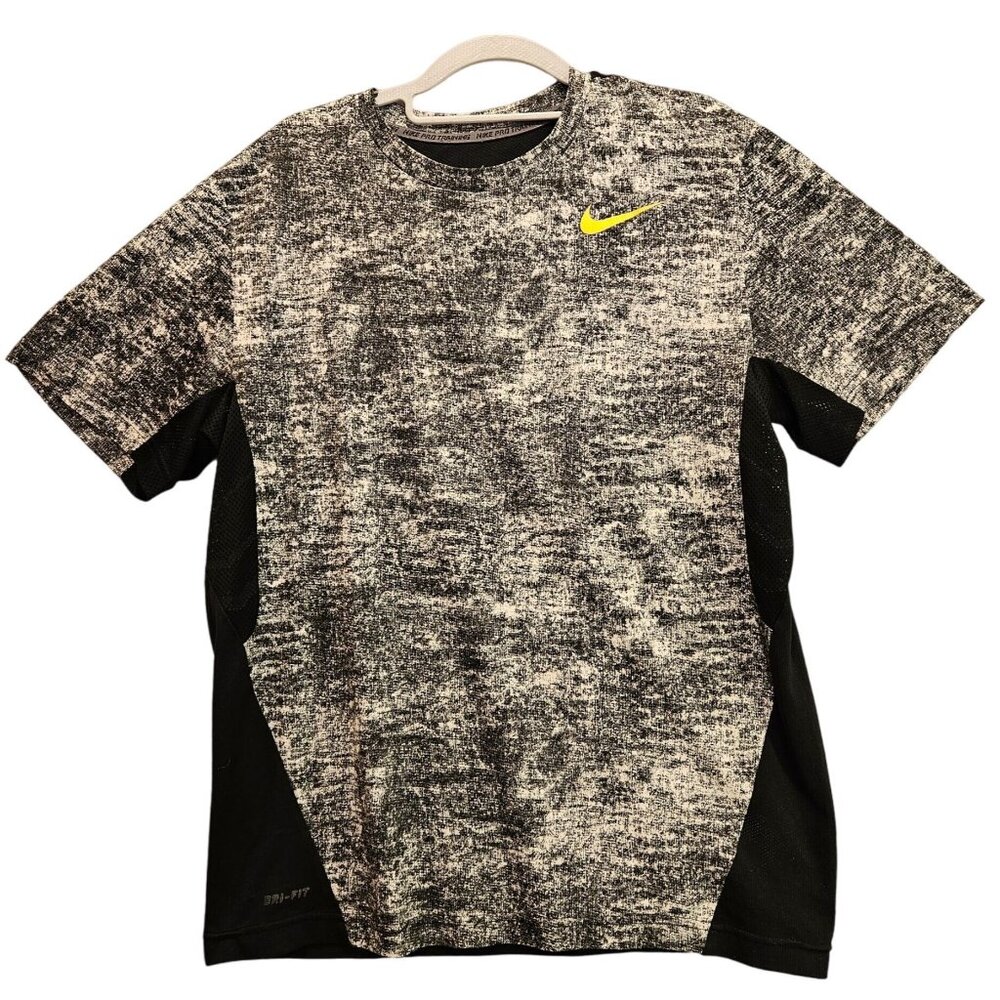 Nike Running Dri-Fit Mens L Black White Performance T Shirt Vented Wicking
